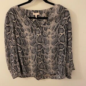 Rebecca Taylor Black and Gray Snake Print Silk Blouse